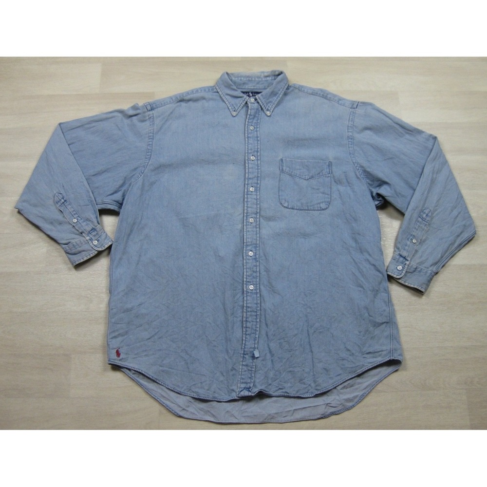 Vintage 90s Ralph Lauren Denim Button Up Shirt Men's (XL) "The Big Shirt"